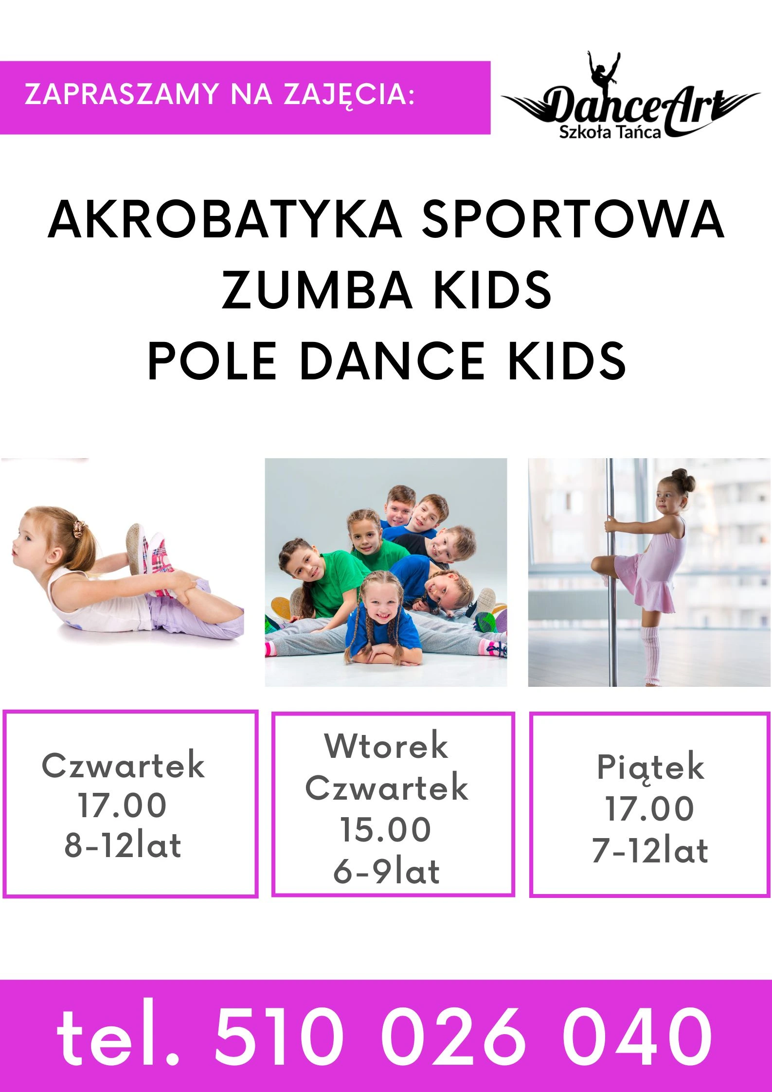 Akrobatyka sportowa, Zumba Kids i Pole Dance Kids w DanceArt