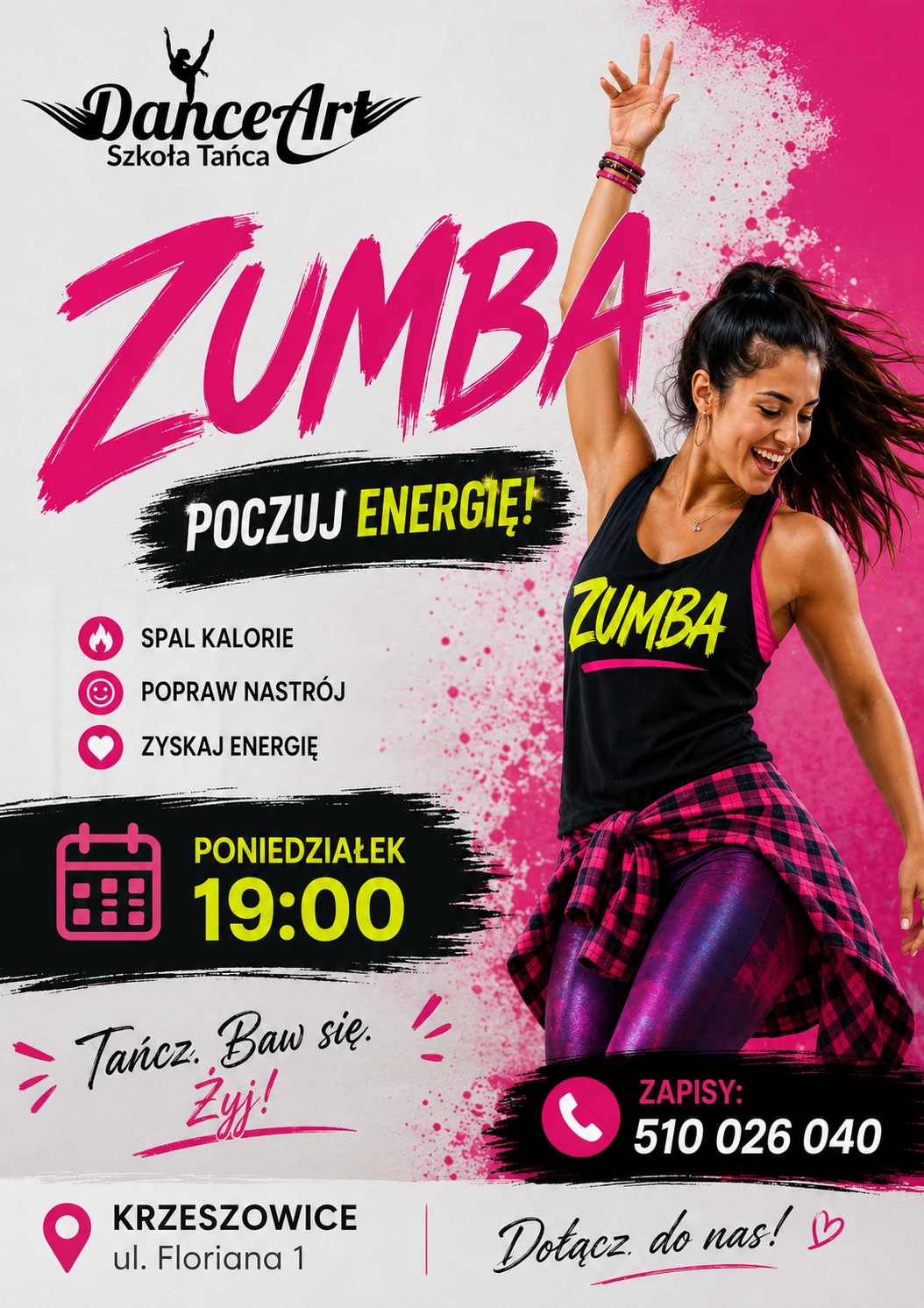 Zumba w poniedziałki o 19:00 w DanceArt w Krzeszowicach